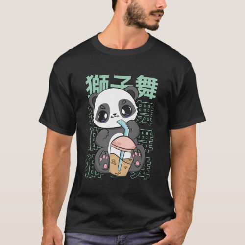 Panda Drinking Boba Pearls For Bubble Tea Milk Kaw T_Shirt