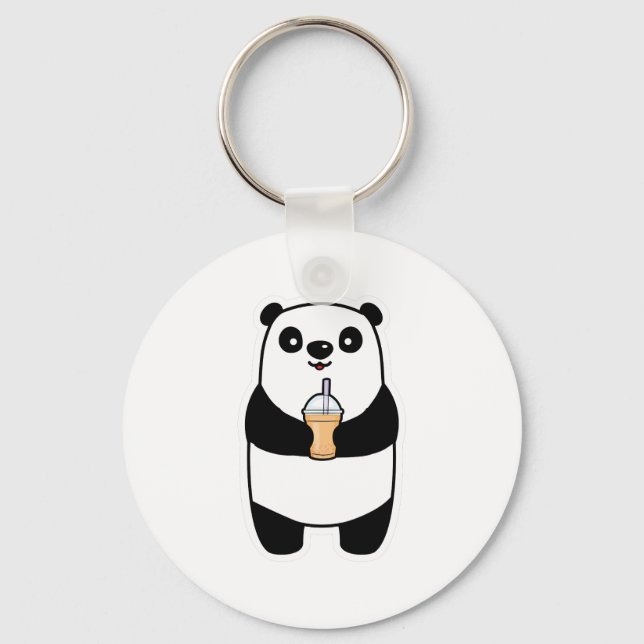 Panda Drinking Bubble Tea Keychain (Front)