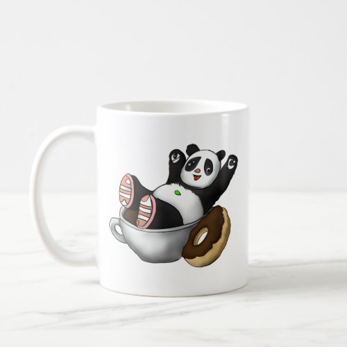 Panda drinking coffee and eating donuts  Funny  Coffee Mug