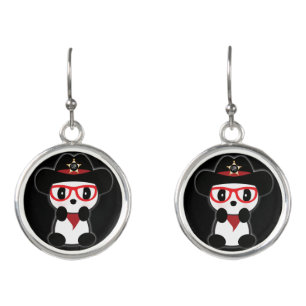 Panda Earrings - Cowboy Panda Bear Jewelry. Leon