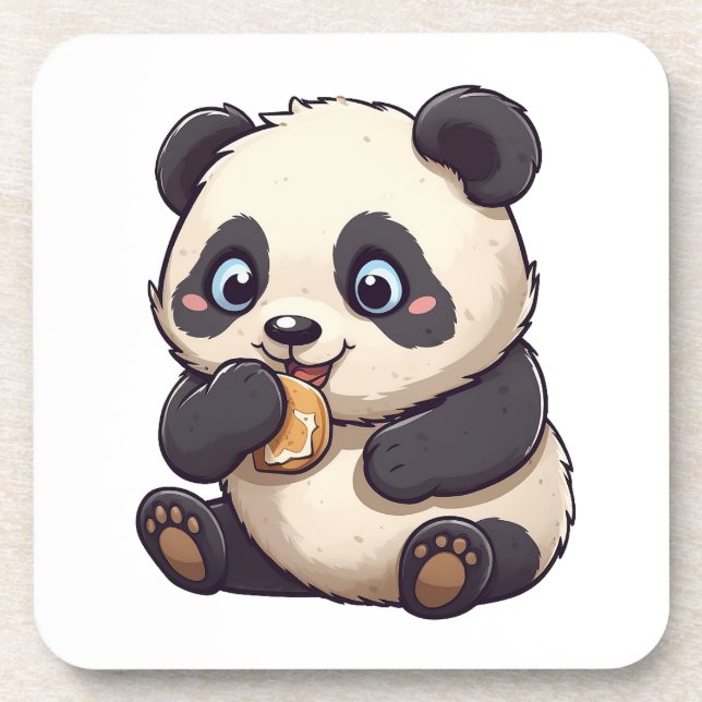Panda eating a cookie beverage coaster (Front)