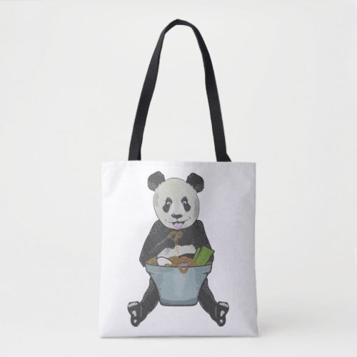 Panda eating a noodle bowl tote bag