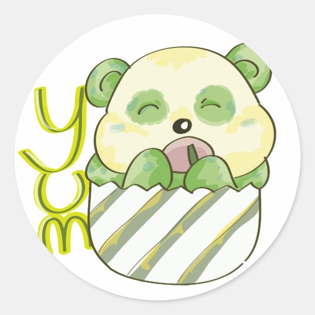 Panda Eating Bambo Classic Round Sticker (Front)