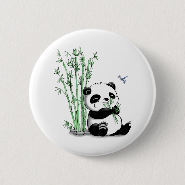 Panda Eating Bamboo Button (Front)