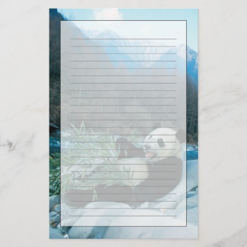 Panda eating bamboo by river bank Wolong 2 Stationery