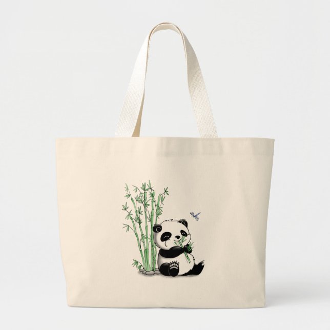 Panda Eating Bamboo Large Tote Bag (Front)