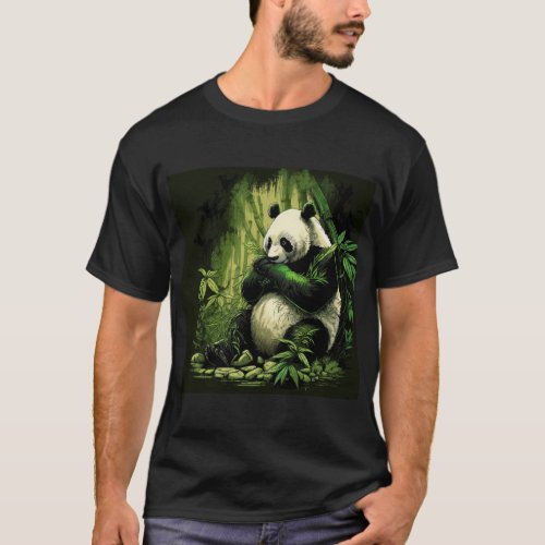 Panda eating bamboo T_Shirt