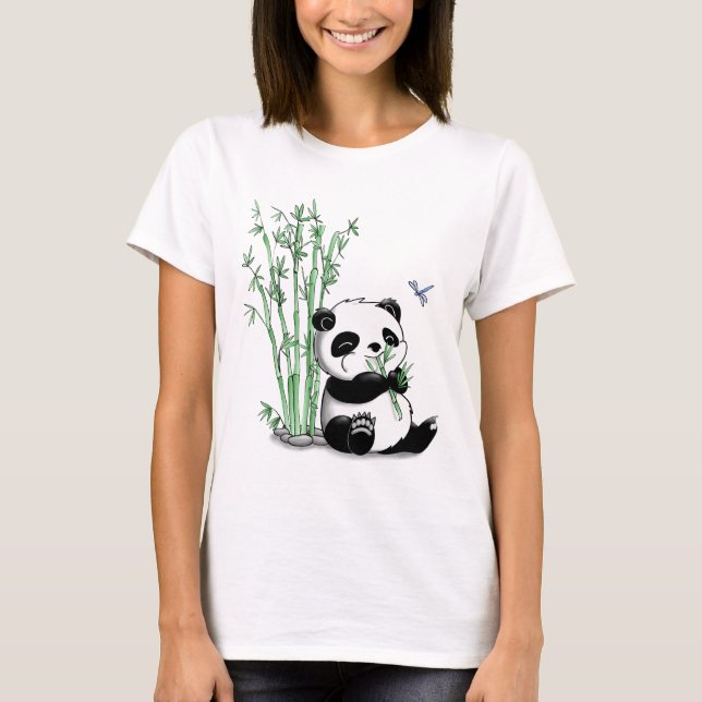 Panda Eating Bamboo T-Shirt (Front)