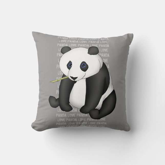 Panda Eating Bamboo Throw Pillow (Front)