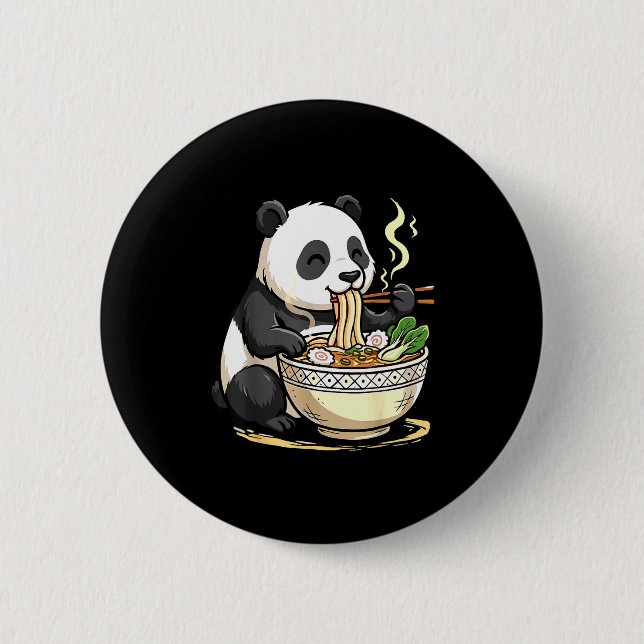 Panda Eating Funny Ramen Noodles  Button (Front)