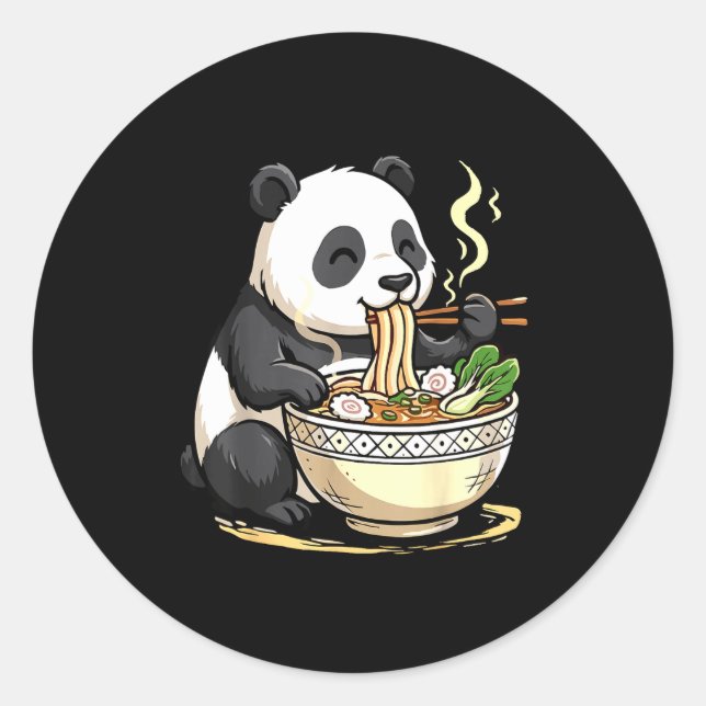 Panda Eating Funny Ramen Noodles  Classic Round Sticker (Front)