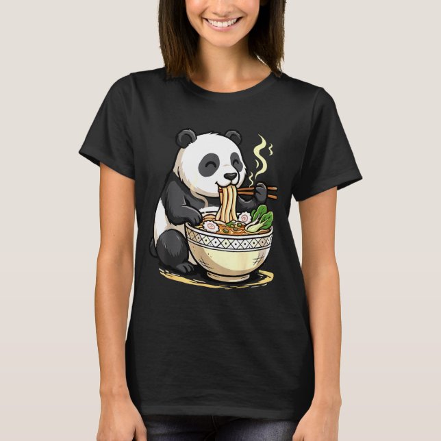 Panda Eating Funny Ramen Noodles  T-Shirt (Front)