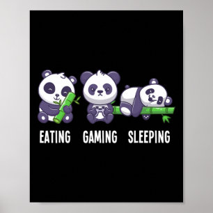 Panda Eating Gaming Sleeping For Multiplayer Game Poster