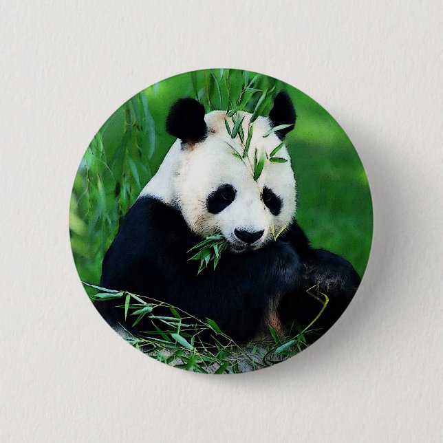 Panda Eating Leaves Button (Front)