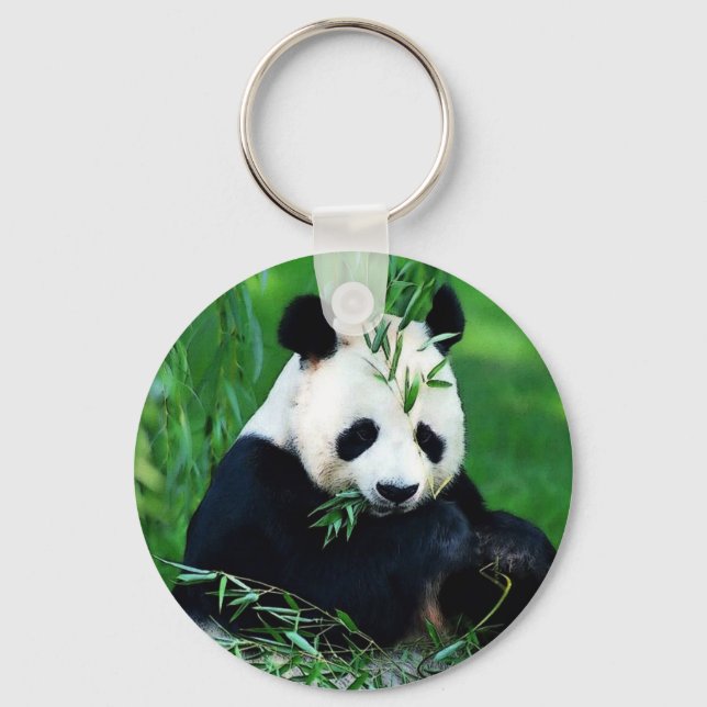 Panda Eating Leaves Keychain (Front)