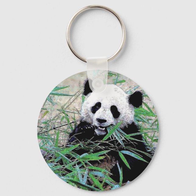 Panda Eating Leaves Keychain (Front)