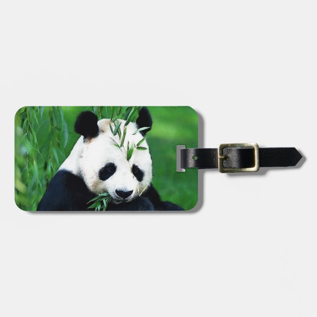 Panda Eating Leaves Luggage Tag (Front Horizontal)