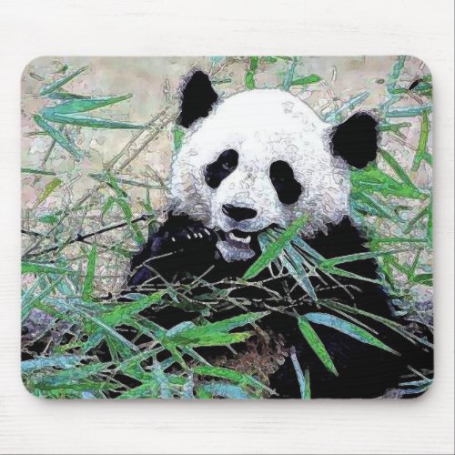 Panda Eating Leaves Mouse Pad