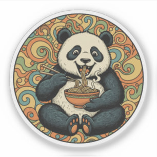 Panda Eating Noodles - Groovy Asian Food Art Sticker