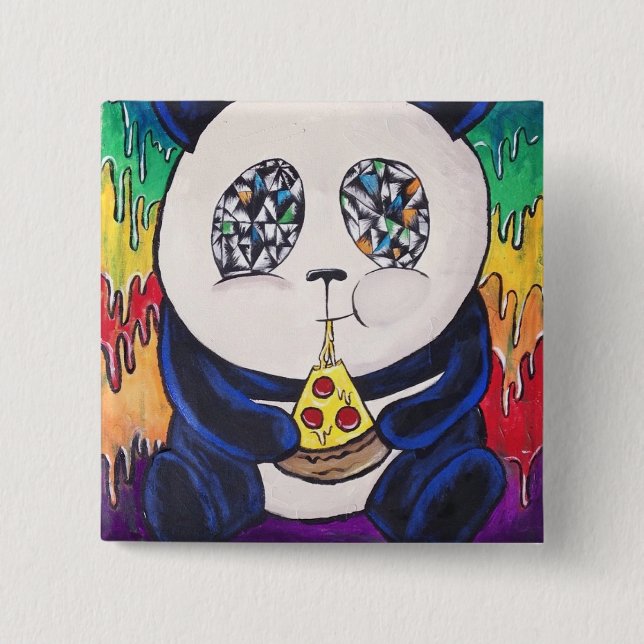 Panda Eating Pizza Button (Front)