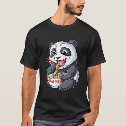 Panda Eating Ra Kawaii Giant Japanese Noodle T_Shirt