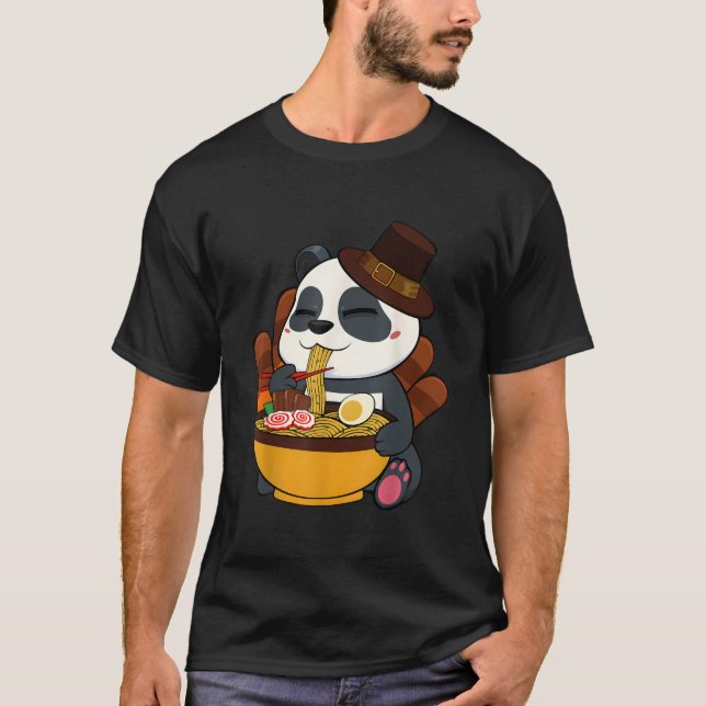 Panda Eating Ra Thanksgiving Day Japanese Food Fal T-Shirt (Front)