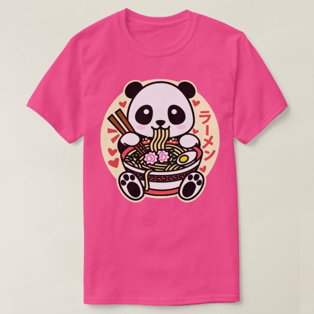 Panda Eating Ramen Cute Kawaii Design T-Shirt (Design Front)