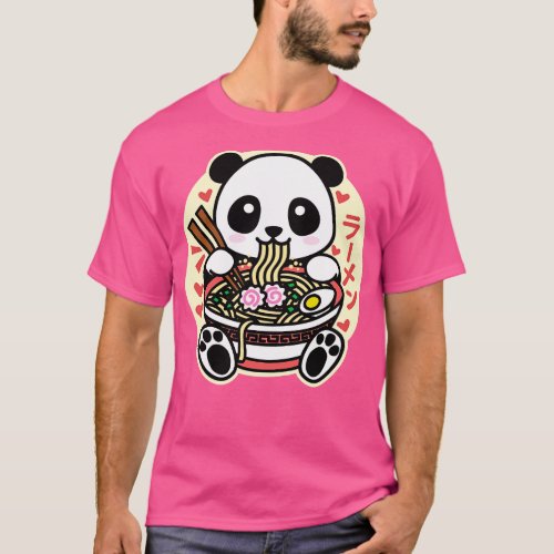 Panda Eating Ramen Cute Kawaii Design T_Shirt