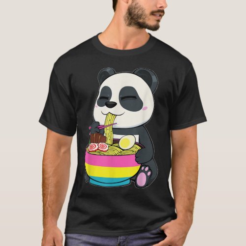 Panda Eating Ramen LGBT_Q Pansexual Pride Pan Flag T_Shirt