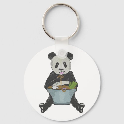 Panda eating ramen noodles keychain
