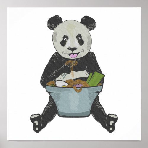 Panda eating ramen noodles poster