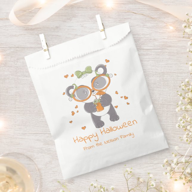 Panda Eyeball Drink Hearts Happy Halloween Favor Bag (Clipped)