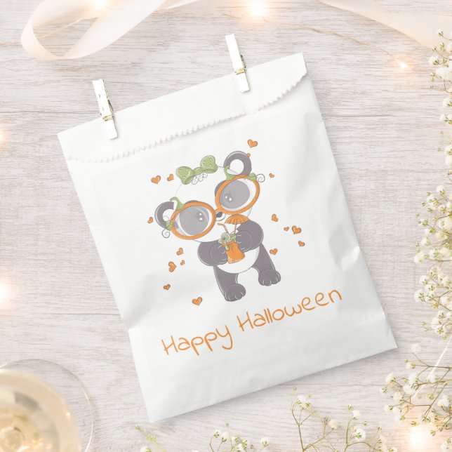 Panda Eyeball Drink Hearts Happy Halloween Favor Bag (Clipped)