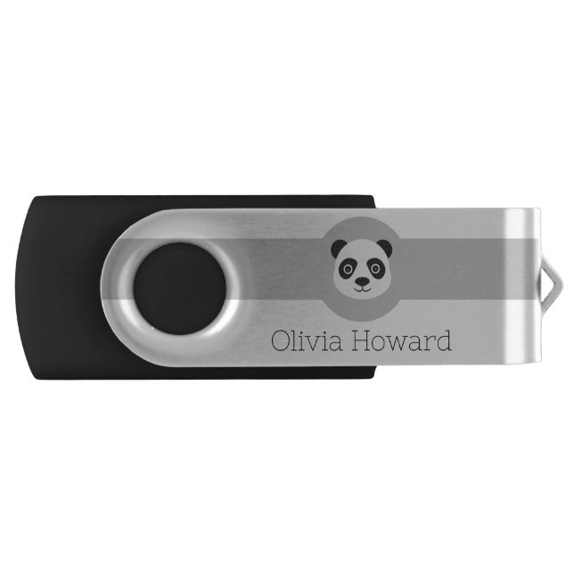 Panda Face Black and White Bear Flash Drive (Front)