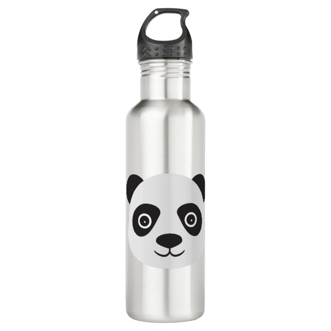Panda Face Black and White Bear Stainless Steel Water Bottle (Front)
