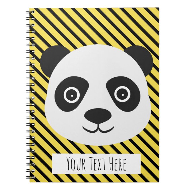 Panda Face Black and White Bear Yellow Custom Text Notebook (Front)