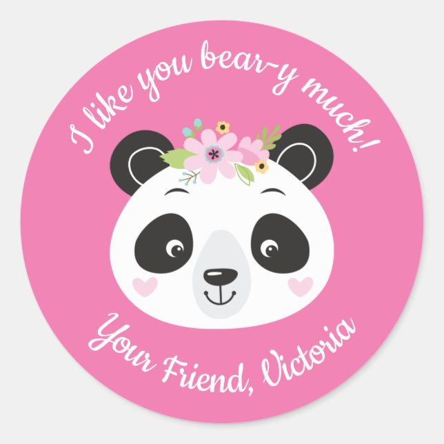 Panda  Face Cute Kids Valentines Day Sticker (Front)