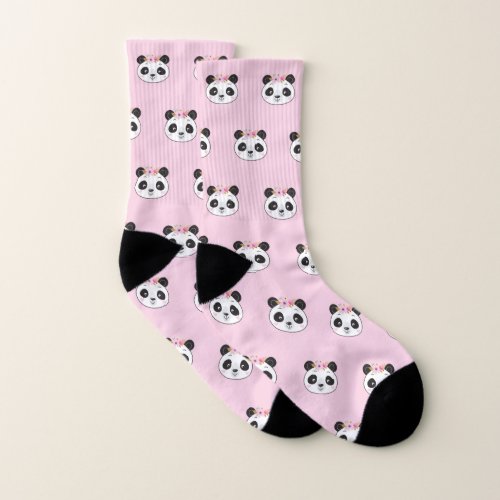 Panda Face Cute Pink Pattern Socks