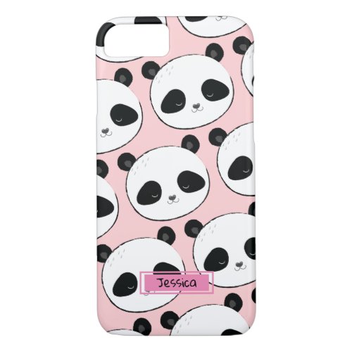 Panda Face Pattern Pink Custom Name iPhone 87 Case
