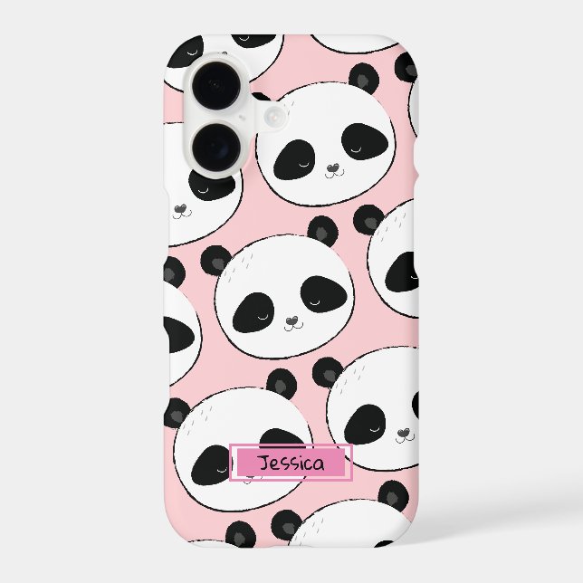 Panda Face Pattern Pink Custom Name Iphone Case (Back)
