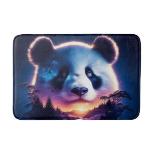 Panda Face with Surreal Forest and Sunset Bath Mat