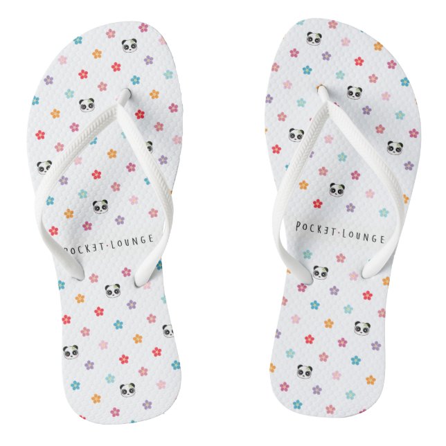 Panda faces and flower print flip flops (Footbed)
