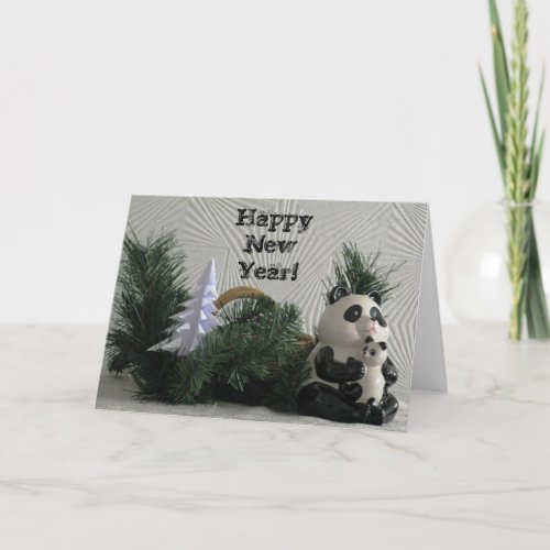Panda Family Christmas New Year Greeting Card