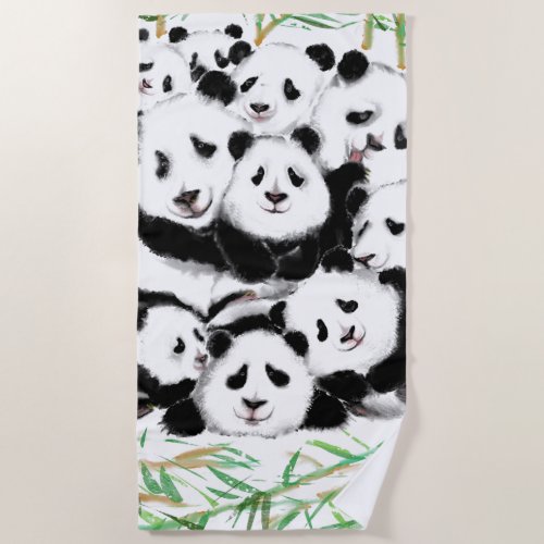 Panda Family Funny Beach Towel