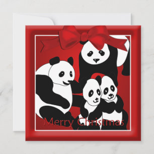 Panda Family of Four Christmas Greeting Holiday Card