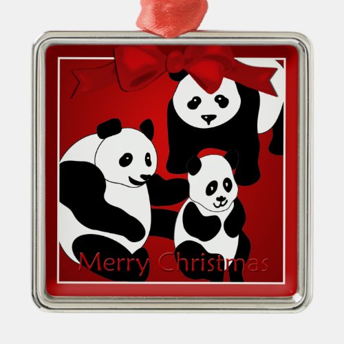 Panda  Family of Three  Christmas Premium Ornament