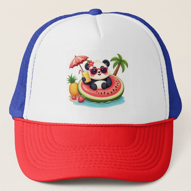 Panda Float Fun 🧢 Tropical Beach Cap Style (Front)