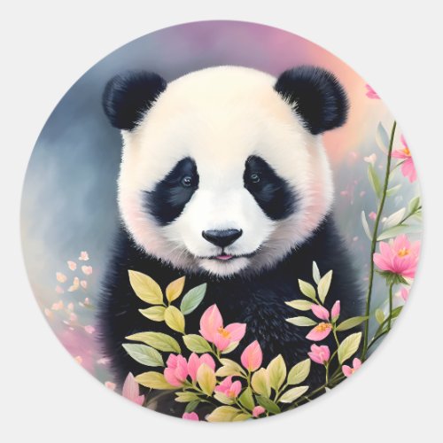 Panda Floral Botanical Classic Round Sticker