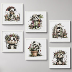 Panda Floral Wall Art Collection Peel And Stick Photo Tile