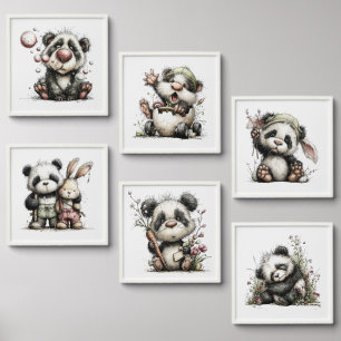 Panda Floral Wall Art Collection Peel And Stick Photo Tile